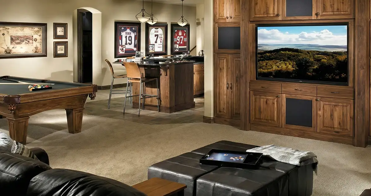 finished basement remodeling project transforming a basement into a comfortable living space in Philadelphia, PA
