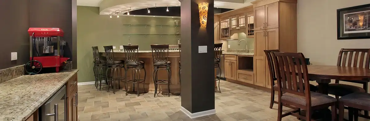 modern basement remodeling with custom finishes and open layout in a home in Philadelphia, PA