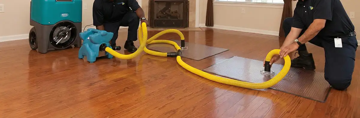 emergency water removal technicians extracting standing water from a home using professional equipment in Philadelphia, PA
