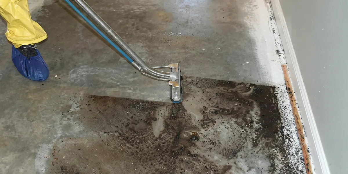 sewage removal technicians extracting contaminated wastewater from a residential floor in Philadelphia, PA