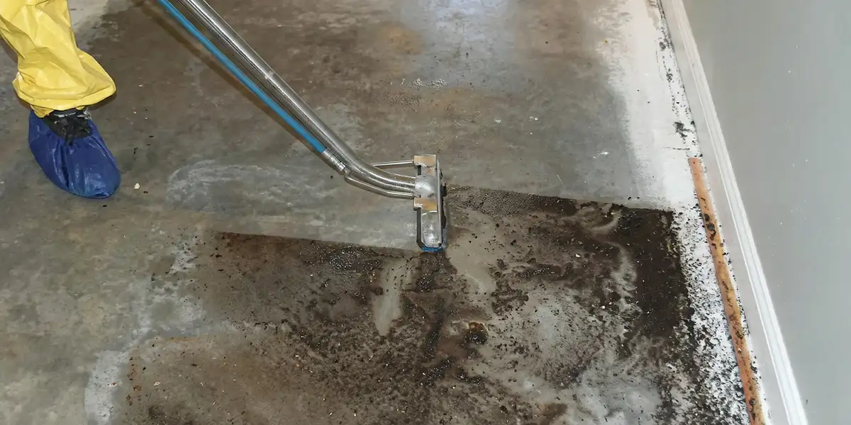 sewage removal technicians extracting contaminated wastewater from a residential floor in Philadelphia, PA
