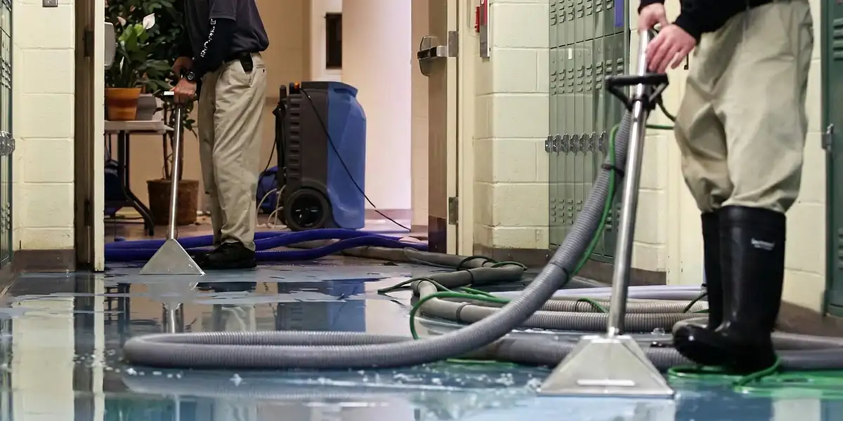 water damage restoration technicians performing professional water extraction inside a property in Philadelphia, PA
